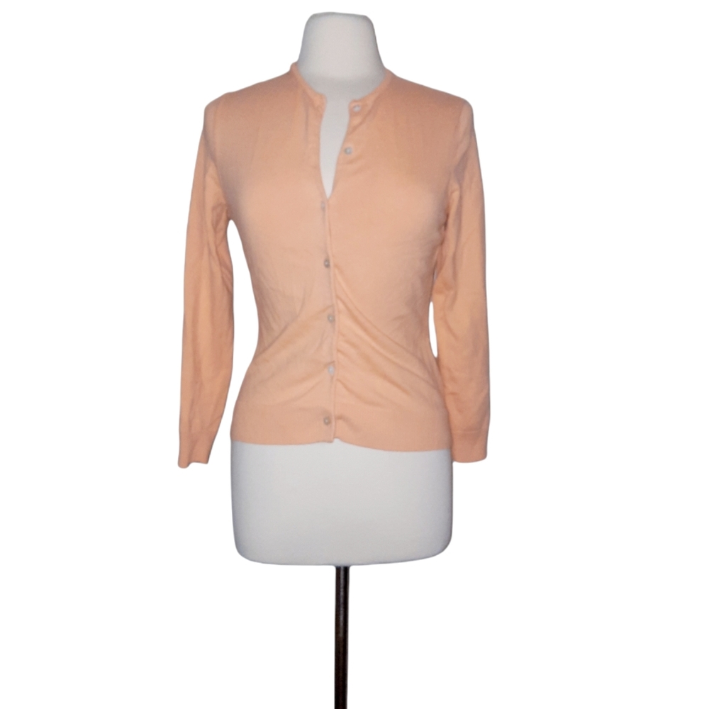 Lands End Orange Crew Neck Cardigan XS Woman Baumwool Preppy Grandma Chi…